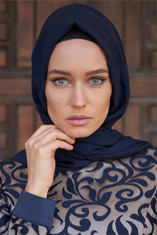 Izraa Navy Blue Satin Shawl