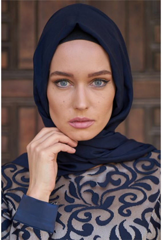 Izraa Navy Blue Satin Shawl Izraa Navy Blue Satin Shawl